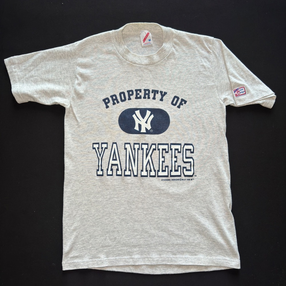 VTG 89 New York Yankees Shirt Medium Heather Grey Jerzees O'connel Single Stitch
